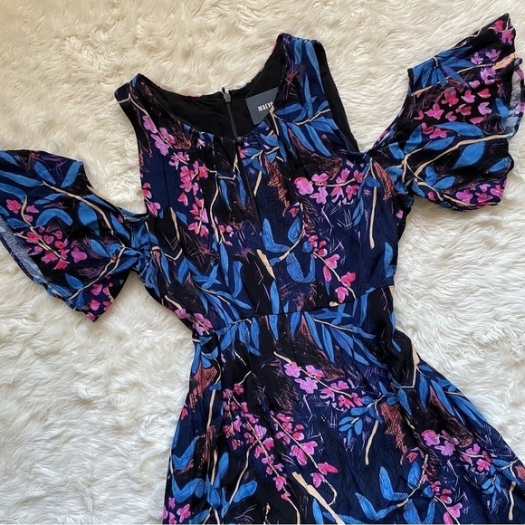 Anthropologie Maeve Dress Elia Open Cold Shoulder Knee Length Floral Tropical 10 - Picture 3 of 12